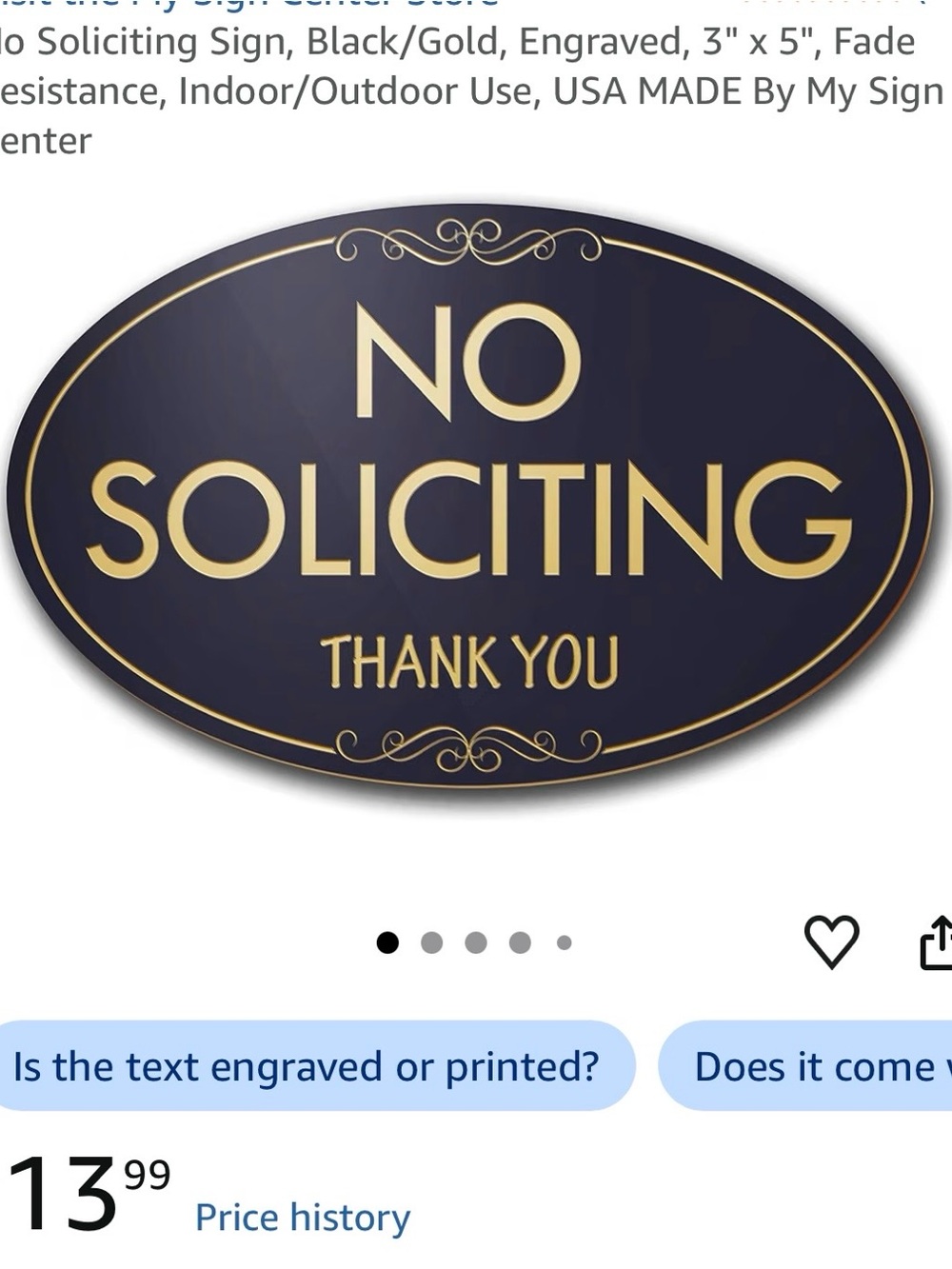 No Soliciting Oval Sign - black and Gold